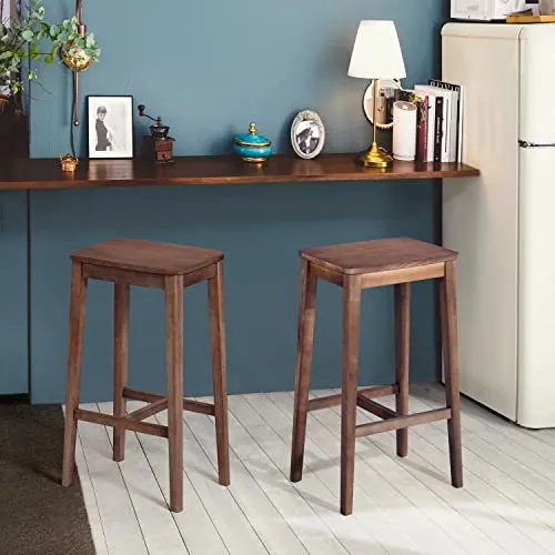 Urban Meuble Lot de 2 Tabourets de Bar Vintage en Bois Massif pour Salle à Manger, Salon, Bar, Bois de Pin, Marron, 40 x 30 x 73 cm