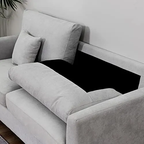 HOMCOM Canapé 3 Places Grand Confort - Rembourrage épais en Mousse Haute densité 25D - 2 Coussins - Piètement en métal Noir Tissu Aspect Lin Gris Clair