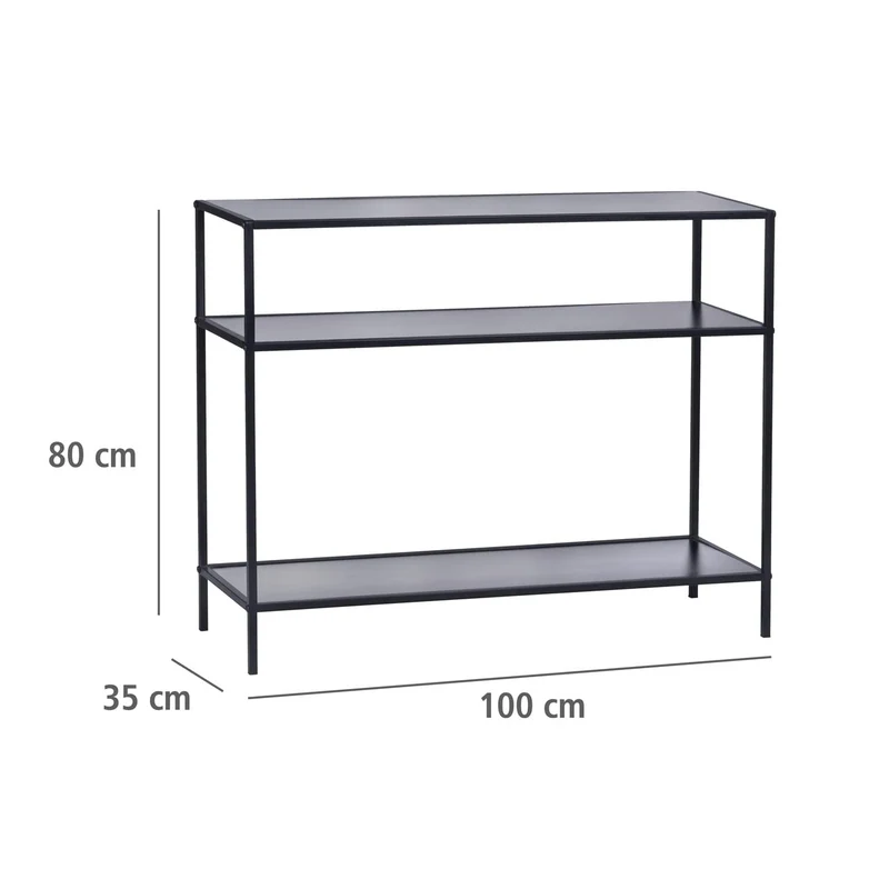 WENKO Console Meuble Style Industriel | Petite Console étroite | Meuble entrée - Bureau d'appoint | 3 Plateaux de Rangement | Métal - MDF | L100xH80xL35 cm | Noir