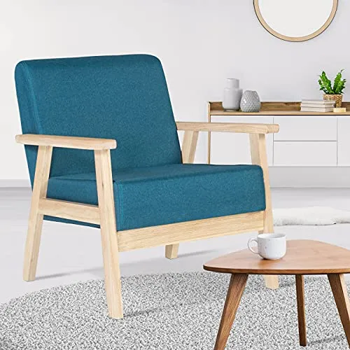 IDMarket - Fauteuil scandinave Anders en Tissu Bleu Canard