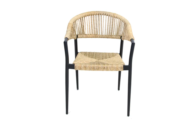 METRO Professional Fauteuil de terrasse Terra, rotin PE/Aluminium, 57 x 64 x 79 cm, résistant aux intempéries, avec accoudoirs, Beige/Noir, Chaise Jardin terrasse Balcon bistrot