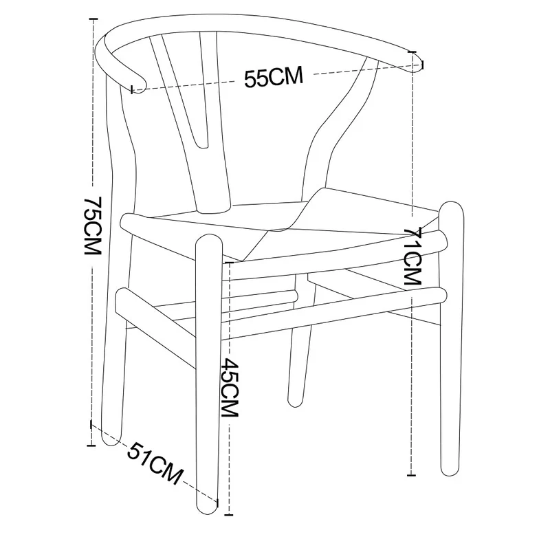 Tomile Hans Wegner Chaise de salle à manger moderne en bois, en forme de Y, avec siège et accoudoirs en chanvre massif, pour salle à manger et salon, couleur bois d'ash, couleur noyer