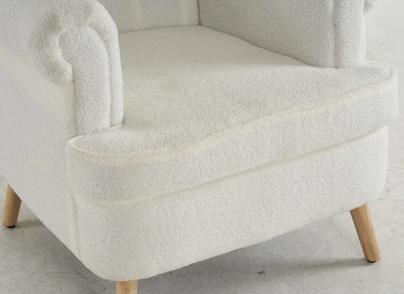 VOLERO' Fauteuil Design rétro, modèle Artemide, revêtement en Velours, Structure et Pieds en Bois (Blanc Blouclè)
