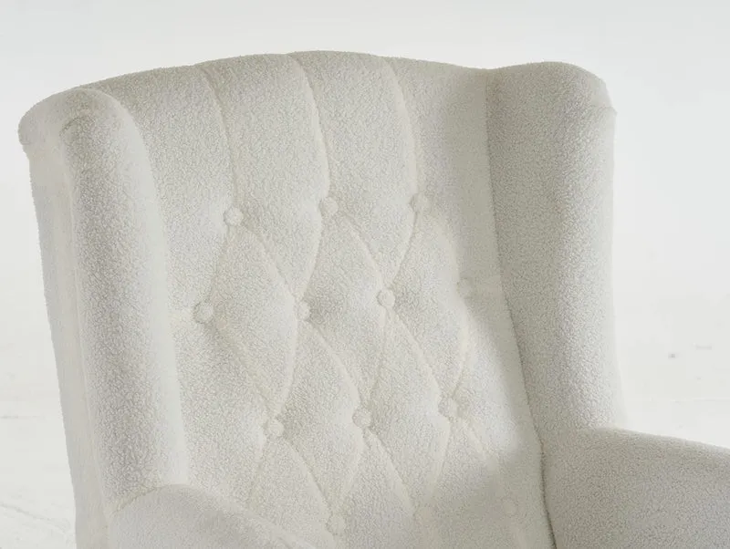 VOLERO' Fauteuil Design rétro, modèle Artemide, revêtement en Velours, Structure et Pieds en Bois (Blanc Blouclè)