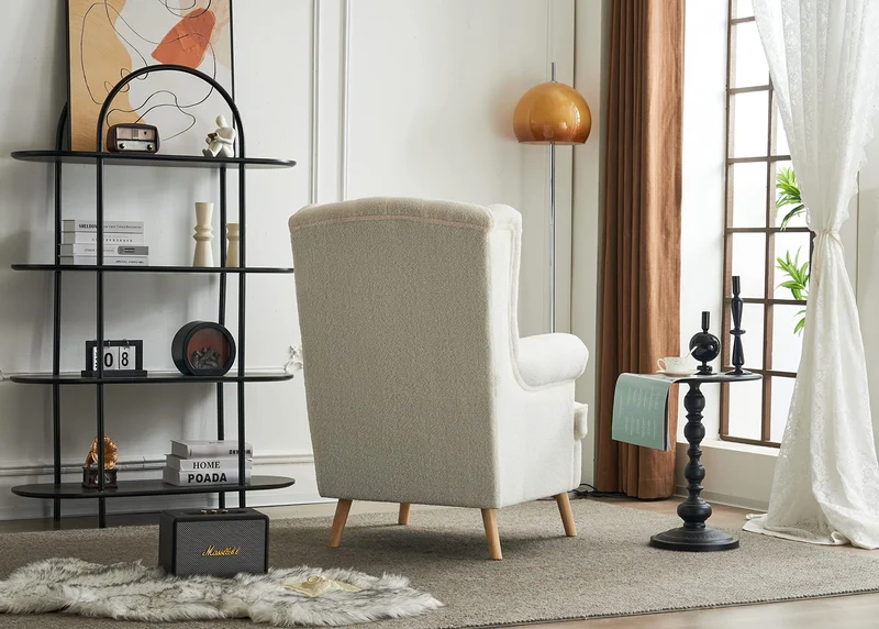 VOLERO' Fauteuil Design rétro, modèle Artemide, revêtement en Velours, Structure et Pieds en Bois (Blanc Blouclè)