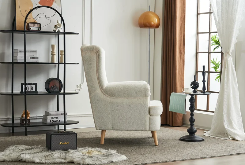 VOLERO' Fauteuil Design rétro, modèle Artemide, revêtement en Velours, Structure et Pieds en Bois (Blanc Blouclè)