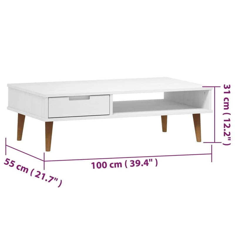 puraday Table Basse Table Dappoint Salon 100x55x31 cm Bois de Pin Massif Petite Table D’Appoint Table Gigogne Design Table Basse Rangement Table A Manger Table Salon Blanc