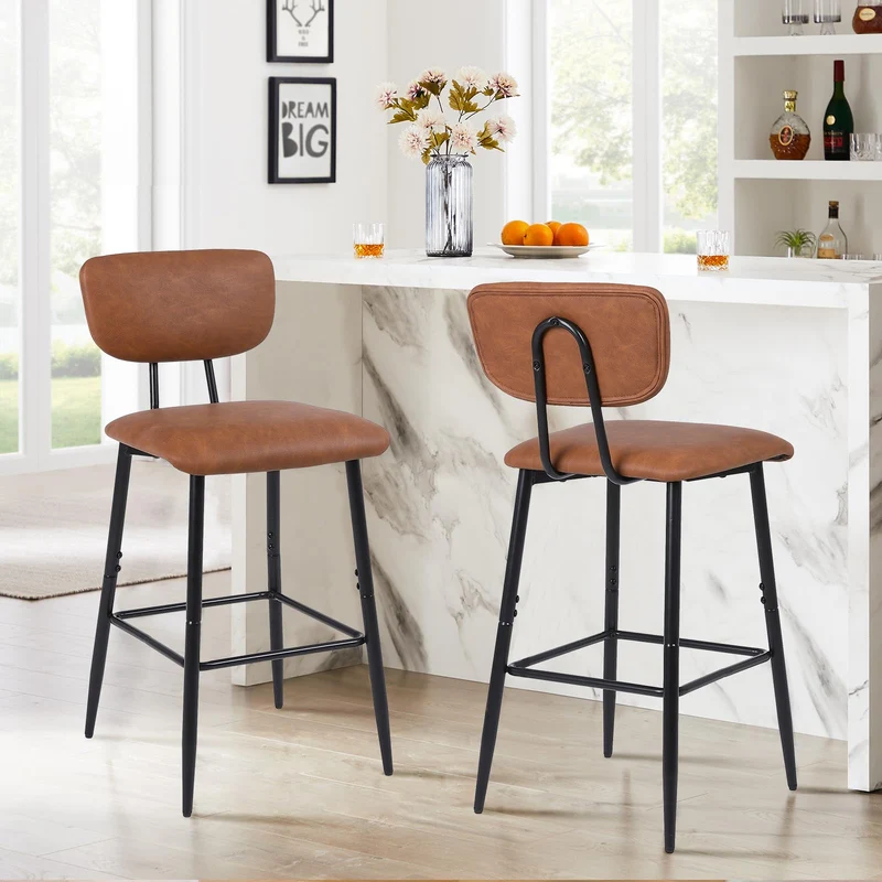 Nusetx Tabouret de Bar Lot de 2 Chaise de Bar avec Dossier et Repose-Pieds Tabourets Haute pour Cuisine Salle à Manger Bistro Rembourrés de 65 cm de Haut Marron