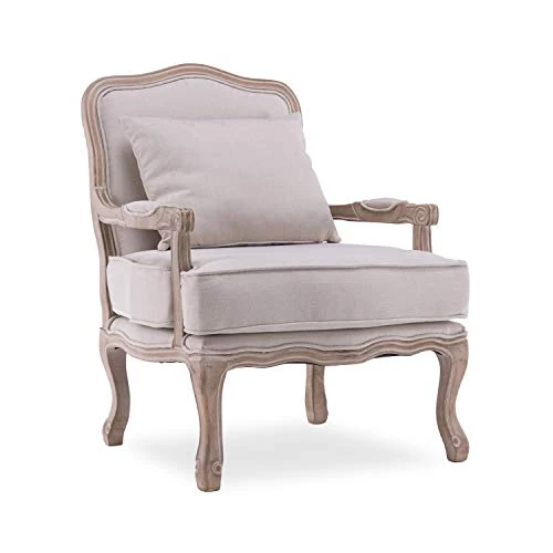 INTENSE DECO Fauteuil Gustave Style Louis XV Tissu Beige