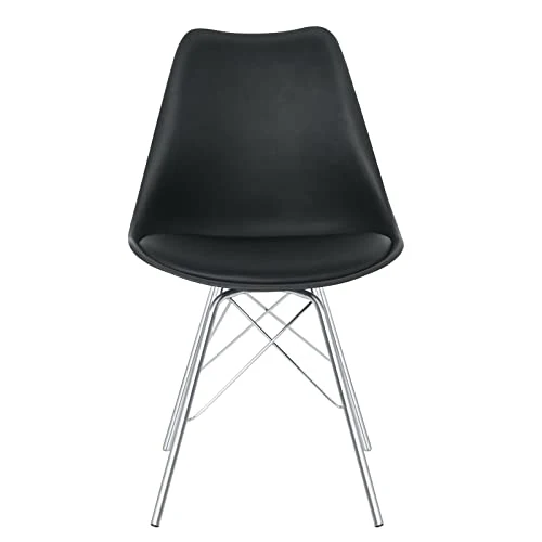 SAMPUR - Chaise Épura de Salle à Manger | Chaise de Bureau et de Salon Design Rétro Scandinave avec Coussin Intégré | Chaise de Salle d'Attente Rembourrée avec Pieds en Acier - Noir