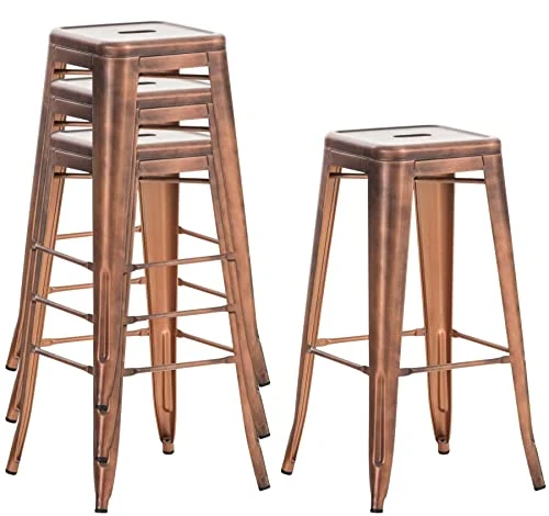 CLP Tabouret de Bar Joshua - Tabouret de Bar Industriel Empilable et Robuste - Repose-Pied Structure à 4 Pieds - Hauteur Siège 77 cm - Couleurs, Couleur:cuivre