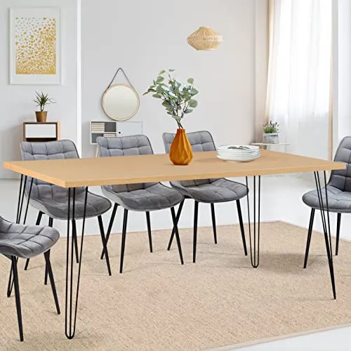 IDMarket - Table à Manger Vintage Noemi 8 Personnes Bois Pied épingle 160 cm
