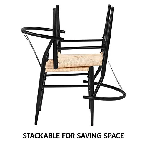 Yaheetech Lot de 2 Chaises de Salle à Manger Corde de Papier Cadre en Métal Ensemble de Chaises en Corde Intérieur Dossier Demi-Circulaire Cuisine Salon 54,5 × 57 × 73,5 cm Noir et Bois