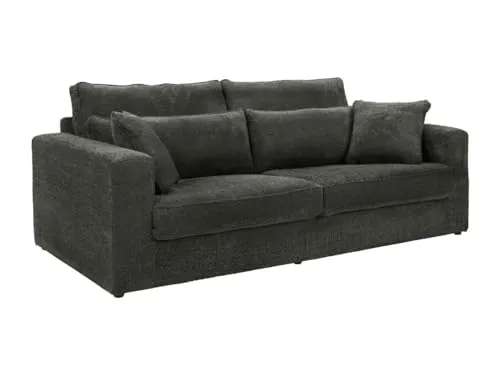 Vente-unique - Canapé 3 Places en Tissu Bouclette Gris Anthracite MONDOVI