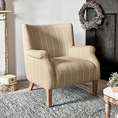 Loberon® Fauteuil Santorin, bois de pin, bois de frêne, mousse, (H x l x P) : env. 89/80/87 cm, lin/marron