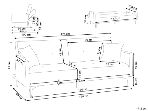 Canapé Convertible en Polyester Gris 3 Places Taies Déhoussables Rembourré Lucan