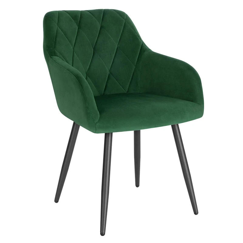 WOLTU Chaise Salle à Manger, Fauteuil Salon, Chaise Scandinave, Chaise de Cuisine en Velours, Assis Rembourré avec Accoudoirs et Dossier, Pieds en Métal, Vert Foncé, BH352dgn-1
