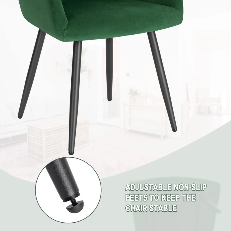 WOLTU Chaise Salle à Manger, Fauteuil Salon, Chaise Scandinave, Chaise de Cuisine en Velours, Assis Rembourré avec Accoudoirs et Dossier, Pieds en Métal, Vert Foncé, BH352dgn-1