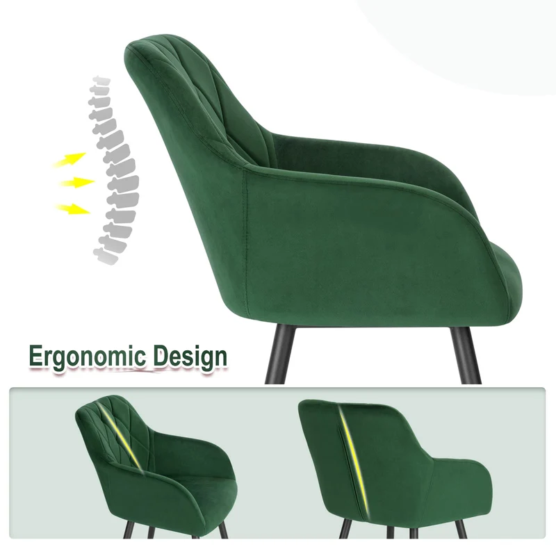 WOLTU Chaise Salle à Manger, Fauteuil Salon, Chaise Scandinave, Chaise de Cuisine en Velours, Assis Rembourré avec Accoudoirs et Dossier, Pieds en Métal, Vert Foncé, BH352dgn-1