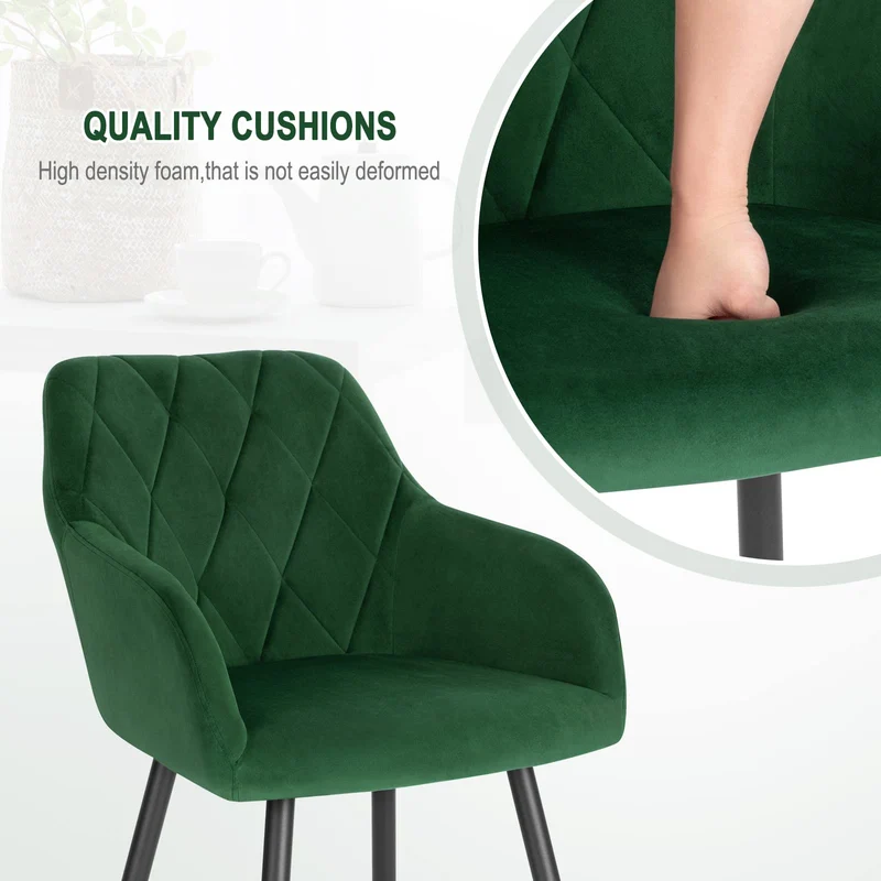 WOLTU Chaise Salle à Manger, Fauteuil Salon, Chaise Scandinave, Chaise de Cuisine en Velours, Assis Rembourré avec Accoudoirs et Dossier, Pieds en Métal, Vert Foncé, BH352dgn-1