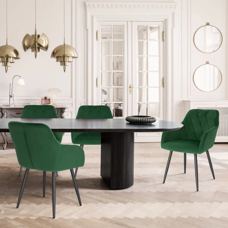 WOLTU Chaise Salle à Manger, Fauteuil Salon, Chaise Scandinave, Chaise de Cuisine en Velours, Assis Rembourré avec Accoudoirs et Dossier, Pieds en Métal, Vert Foncé, BH352dgn-1