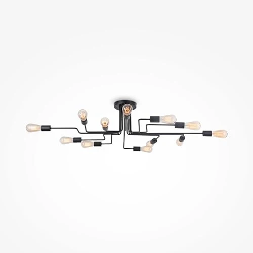 Plafonnier moderne, avec designe nordique, style loft, Armature en Métal couleur noir, ampoules non incluses E27 12 ampoules 60W, 220-240V