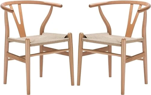 YAXANSIH Lot de 2 chaises de Salle à Manger, Cuisine, Style Wishbone en Poly et écorce (Couleur : Naturel)