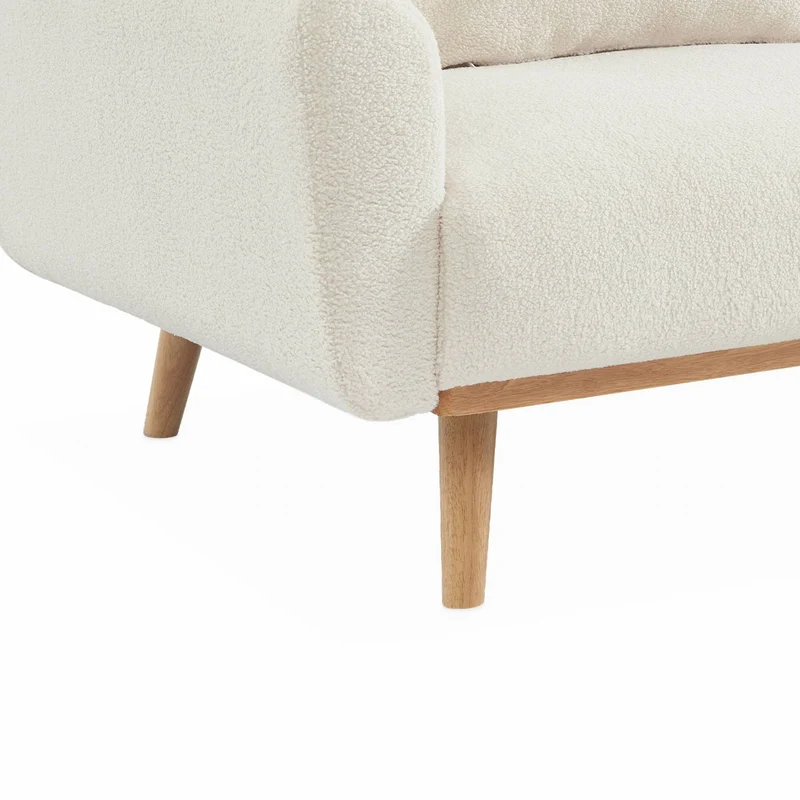 Alice's Home - Canapé Convertible à bouclettes Blanches- Oskar - 2-3 Places scandinave Droit avec Pieds Bois