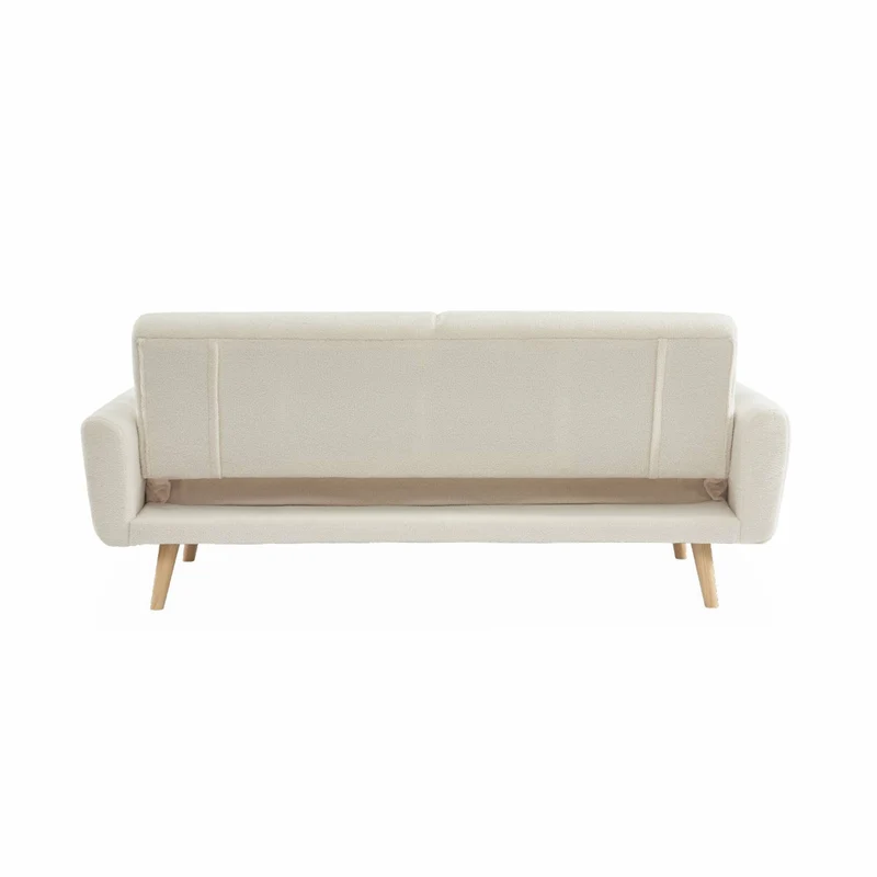 Alice's Home - Canapé Convertible à bouclettes Blanches- Oskar - 2-3 Places scandinave Droit avec Pieds Bois