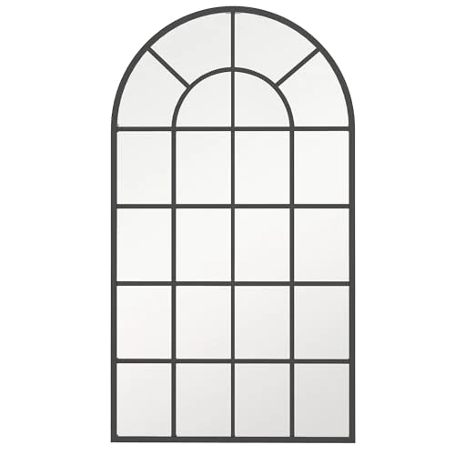 HOMCOM Miroir verrière Arche Style Industriel fenêtre Arcade métal Noir - 110 x 62 cm