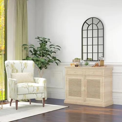 HOMCOM Miroir verrière Arche Style Industriel fenêtre Arcade métal Noir - 110 x 62 cm