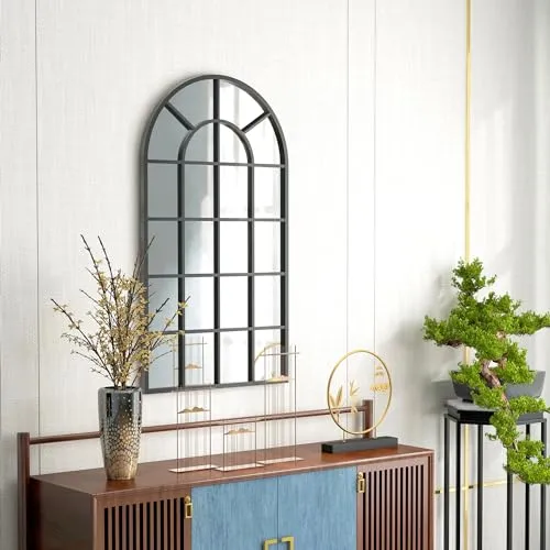 HOMCOM Miroir verrière Arche Style Industriel fenêtre Arcade métal Noir - 110 x 62 cm