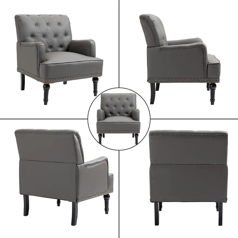 SEPNINE Fauteuil Classique en Cuir synthétique - pour Salon et Chambre - Charge maximale : 150 kg (Gris)