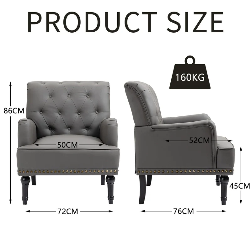 SEPNINE Fauteuil Classique en Cuir synthétique - pour Salon et Chambre - Charge maximale : 150 kg (Gris)