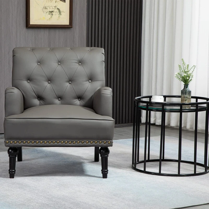 SEPNINE Fauteuil Classique en Cuir synthétique - pour Salon et Chambre - Charge maximale : 150 kg (Gris)