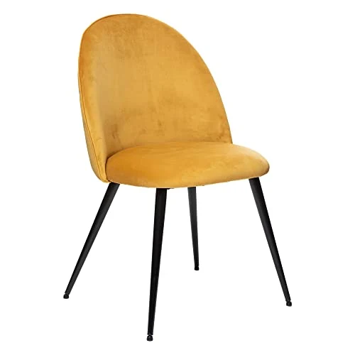 Chaise Slano - Jaune Ocre - Velours - Pieds métal Noir - Atmosphera créateur d'intérieur