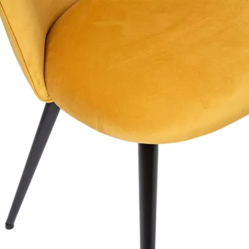 Chaise Slano - Jaune Ocre - Velours - Pieds métal Noir - Atmosphera créateur d'intérieur