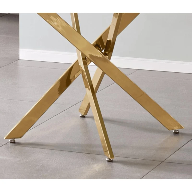 SWEET DECO Table À Manger ALIA Ronde Marbre Structure Acier agentée (Marbre/Dorée/Ronde, 120x120x76 cm)