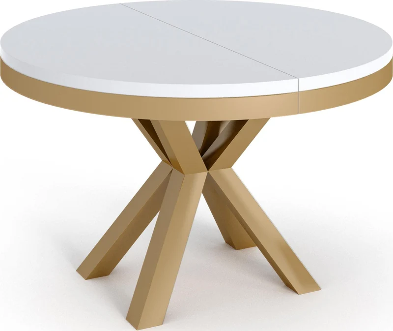 WFL GROUP Table à Manger Ronde Extensible - Table Style Loft avec Pieds en Métal - Table Blanche Marbre Style Industriel pour Le Salon Séjour - Gain de Place - Doré - Blanc - 100 cm