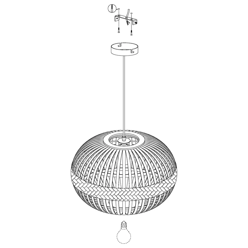 EGLO Suspension luminaire Amsfield, lustre vintage et boho en acier et bois naturel, lampe suspendue pour table à manger et salon, E27, Ø 38 cm