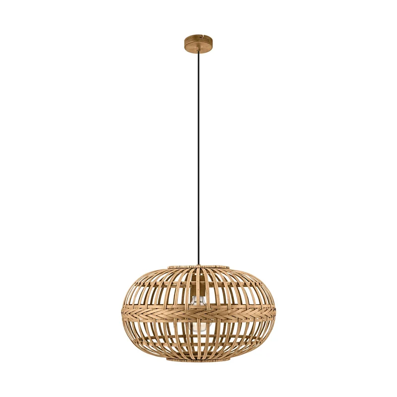 EGLO Suspension luminaire Amsfield, lustre vintage et boho en acier et bois naturel, lampe suspendue pour table à manger et salon, E27, Ø 38 cm