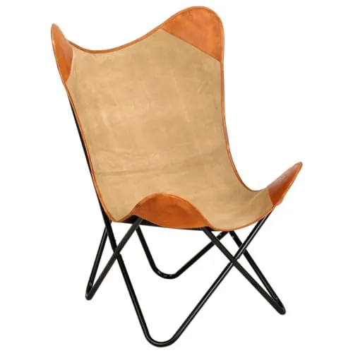 vidaXL Chaise Papillon Chaise de Salon Chaise de Salle de Séjour Chaise de Chambre à Coucher Chaise de Maison Intérieur Marron Cuir Véritable et Toile