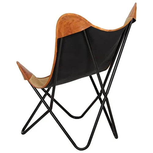 vidaXL Chaise Papillon Chaise de Salon Chaise de Salle de Séjour Chaise de Chambre à Coucher Chaise de Maison Intérieur Marron Cuir Véritable et Toile