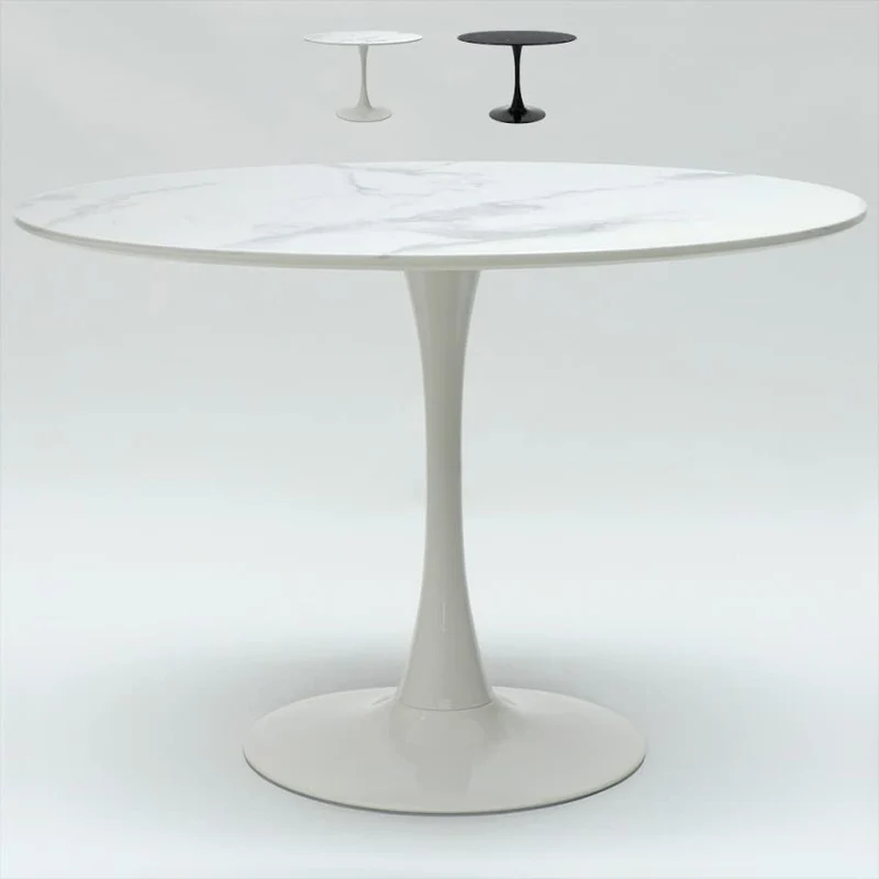 Produce Shop Table ronde 120 cm effet marbre restaurant salle à manger Tulip Murmar 120 - Blanc