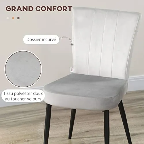 HOMCOM Lot de 4 chaises de Salle à Manger Assise en Velours avec Dossier Chaise de Cuisine Contemporain Chaise de Salon et Pieds en Acier Gris Clair
