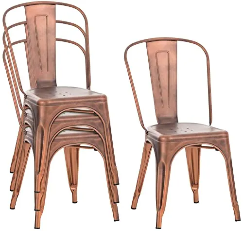 Chaise Empilable Au Design Industriel Benedikt I Siège Original en Métal avec Dossier Haut I Pieds avec Patins De Protection I Assise 46 cm, Couleur:cuivre
