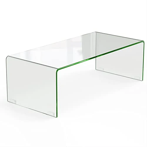 GOPLUS Table Basse Verre Trempé, Table de Salon d’Appoint Moderne Minimaliste sans Assemblage, pour Salon, Chambre, Appartement 108X50X35 CM