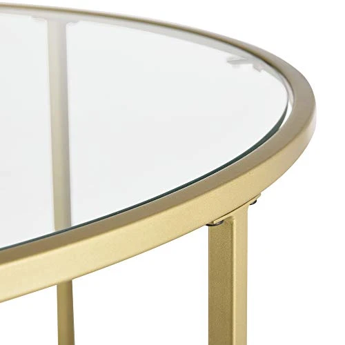 Table Basse Ronde pour Salon Petite Table Stylée Plateau en Verre Pieds en Acier 84 x 45,5 cm Doré