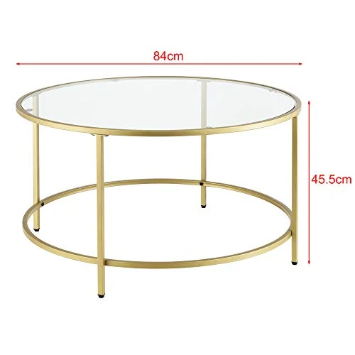 Table Basse Ronde pour Salon Petite Table Stylée Plateau en Verre Pieds en Acier 84 x 45,5 cm Doré
