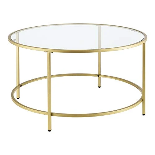 Table Basse Ronde pour Salon Petite Table Stylée Plateau en Verre Pieds en Acier 84 x 45,5 cm Doré